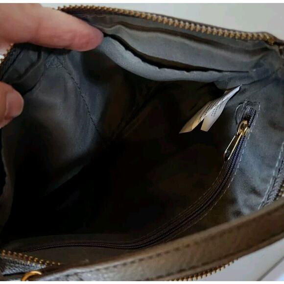 small GREY Crossbody Messenger Bag faux LEATHER purse 7x9 Gold ORGANIZER P40 - Picture 5 of 6